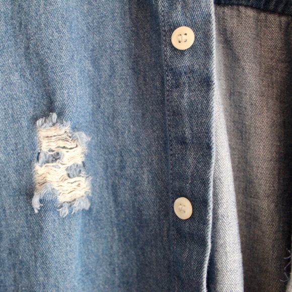 Distressed Denim Button Down Long Sleeve Shirt - Picture 6 of 6